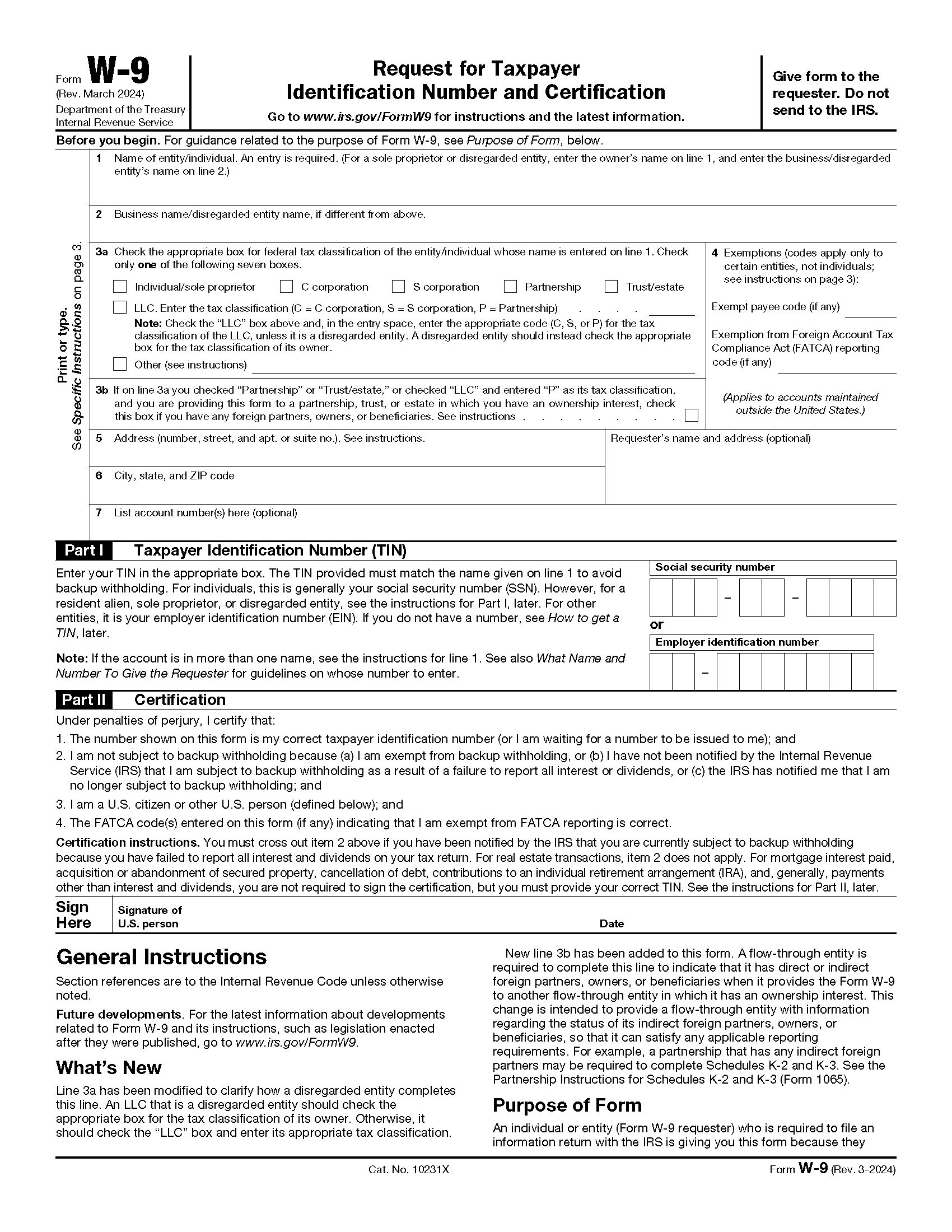 W9 Form Tax Classification