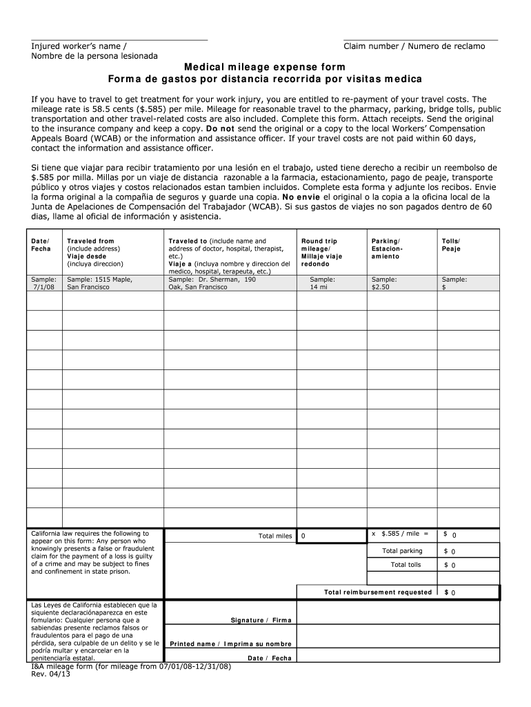 Workers Comp Mileage Reimbursement 2023 Fill Out amp Sign Online 