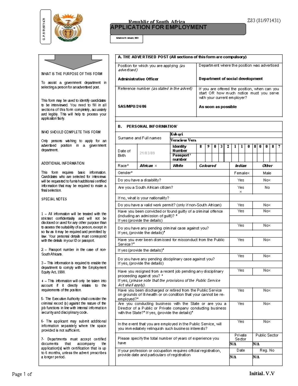 New Z83 Form 2021