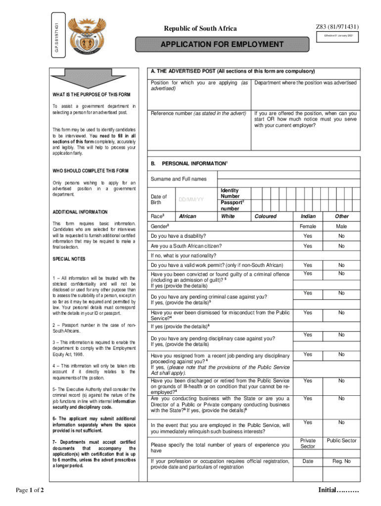 ZA Z83 Form Fill Online Printable Fillable Blank PdfFiller