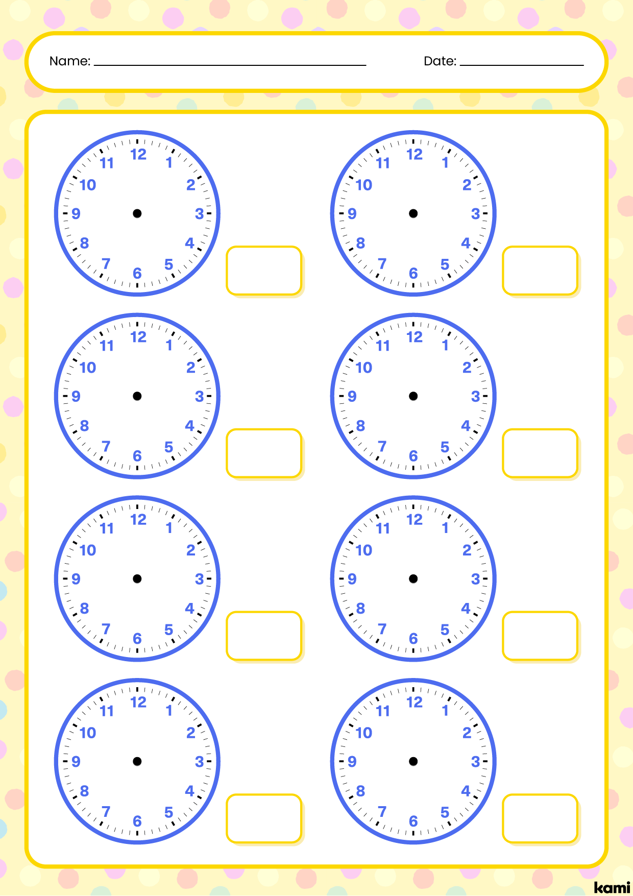 blank time worksheet for teachers perfect for grades 1st 2nd