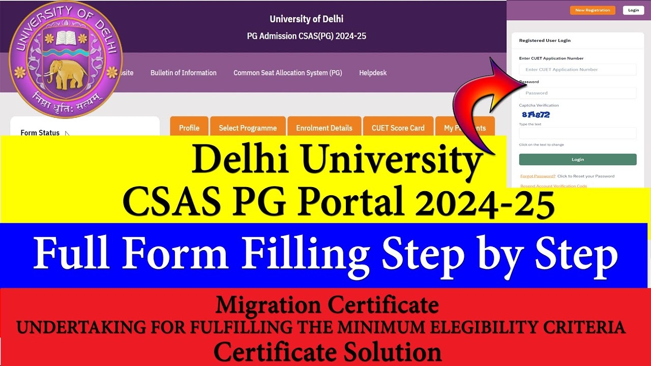 du csas pg portal 2024 full form filling migration amp minimum eligibility certificate solution