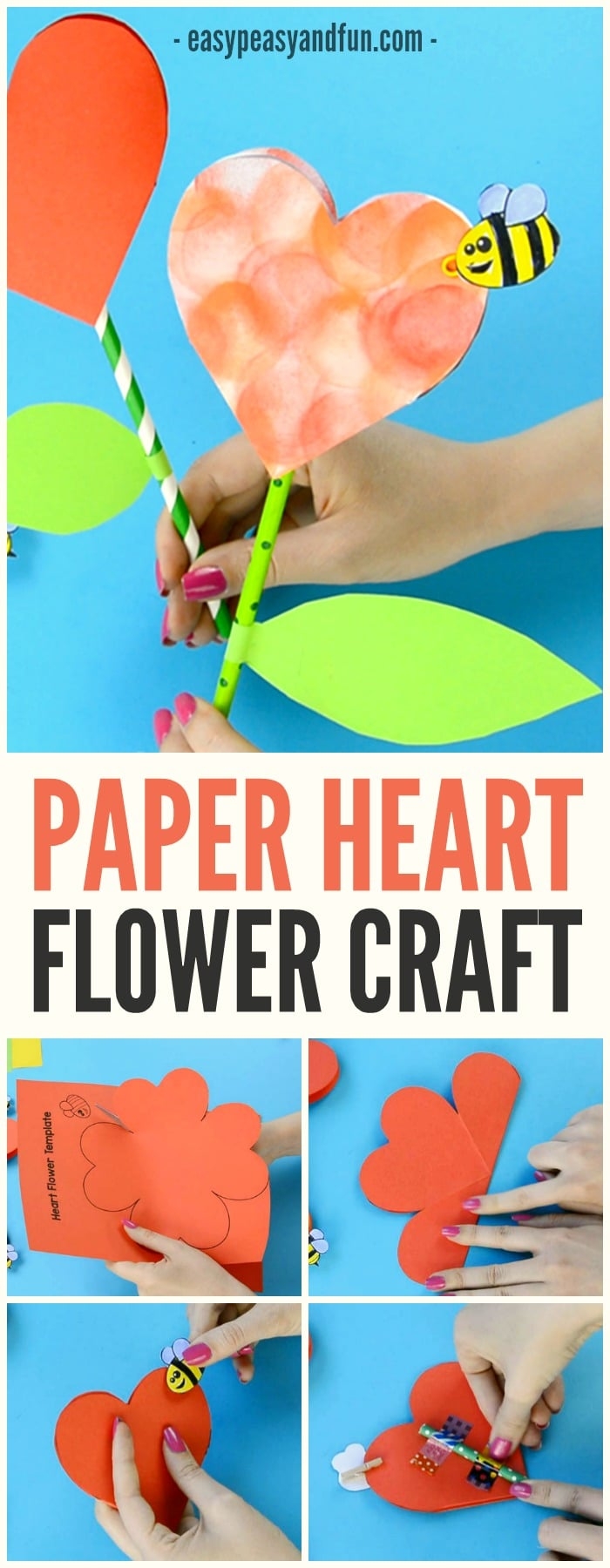paper heart flower craft with template easy peasy and fun