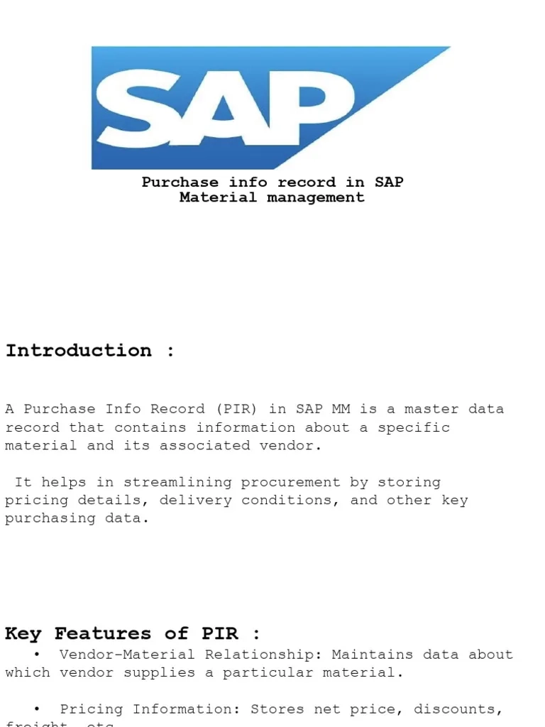 Purchase Info Record PIR In SAp PDF